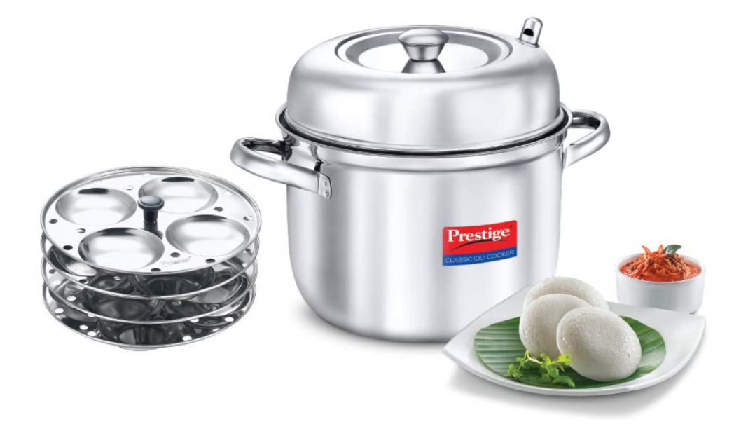 PRESTIGE Stainless Steel Classic 4 Plate Idli Cooker, Medium, Silver